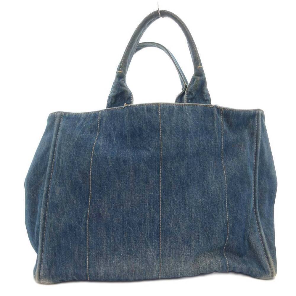 Prada Canapa Handbag Denim Tote Triangle Plate Indigo Blue FF - Picture 2 of 9